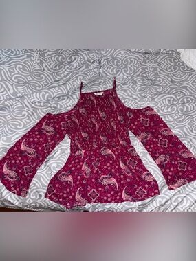 Decree Girls' Burgundy Paisley Cold-Shoulder Dress